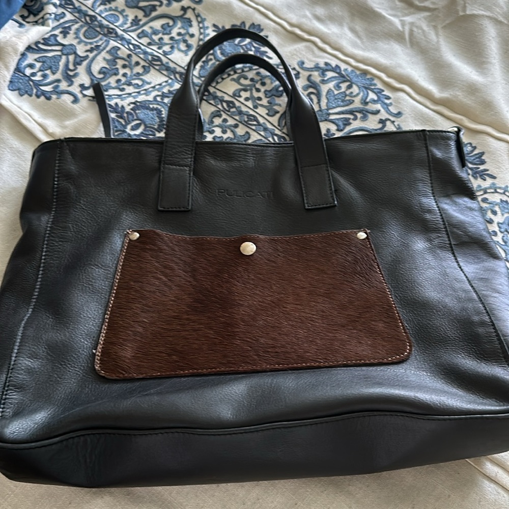 Stunning PULICATTI bag ITALIAN leather black brown leather bag like new cond